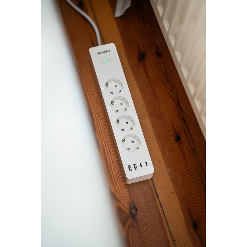 Osram - Καλώδιο επέκτασης SMART+ 4Z τύπου F + 2xUSB-A + 2xUSB-C Wi-Fi