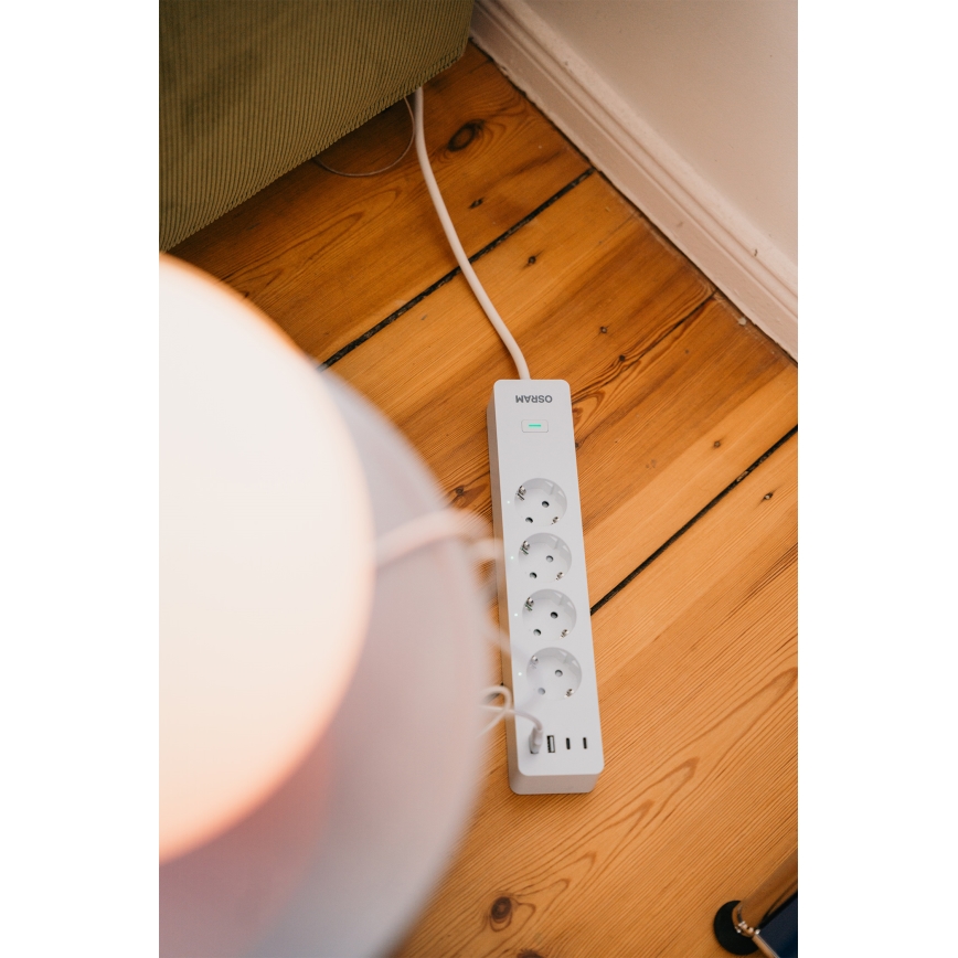 Osram - Καλώδιο επέκτασης SMART+ 4Z τύπου F + 2xUSB-A + 2xUSB-C Wi-Fi