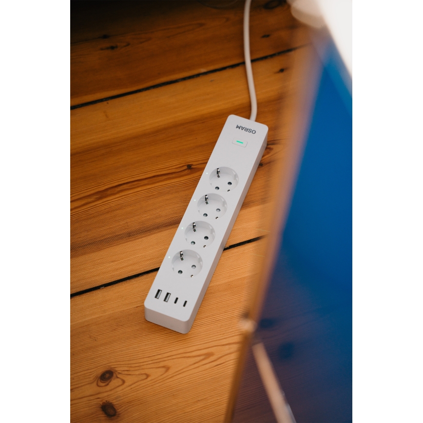 Osram - Καλώδιο επέκτασης SMART+ 4Z τύπου F + 2xUSB-A + 2xUSB-C Wi-Fi