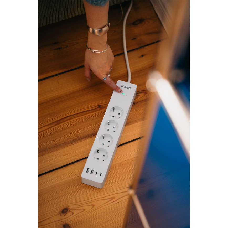 Osram - Καλώδιο επέκτασης SMART+ 4Z τύπου F + 2xUSB-A + 2xUSB-C Wi-Fi