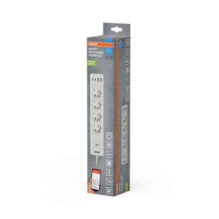 Osram - Καλώδιο επέκτασης SMART+ 4Z τύπου F + 2xUSB-A + 2xUSB-C Wi-Fi