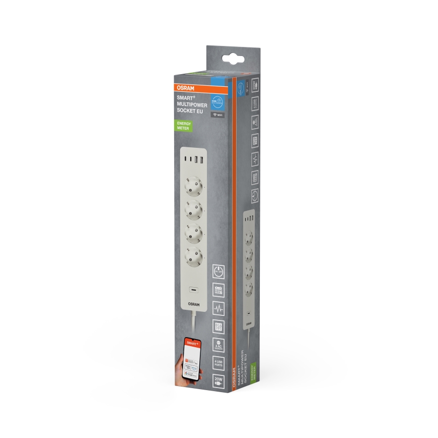 Osram - Καλώδιο επέκτασης SMART+ 4Z τύπου F + 2xUSB-A + 2xUSB-C Wi-Fi