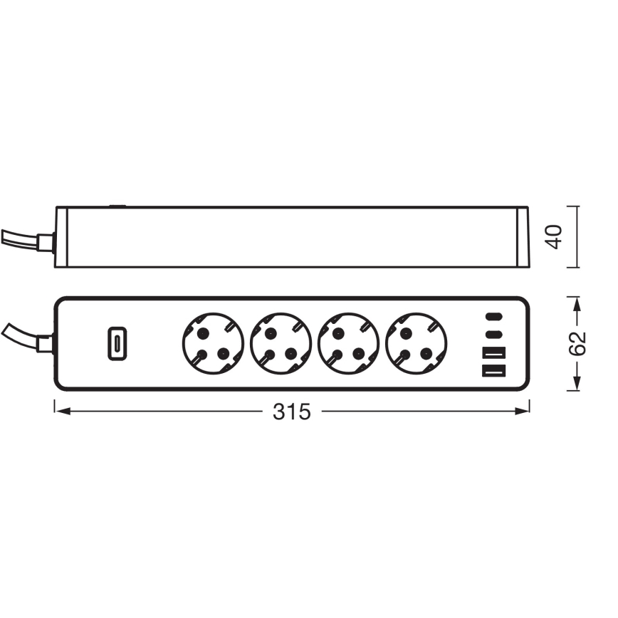 Osram - Καλώδιο επέκτασης SMART+ 4Z τύπου F + 2xUSB-A + 2xUSB-C Wi-Fi