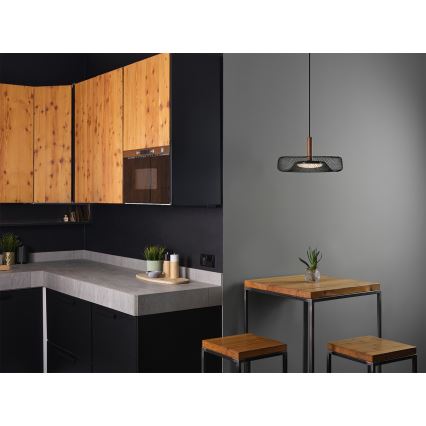 Osram - Κρεμαστό φωτιστικό LED σε καλώδιο DECOR MESH, LED/18,5W/230V, Ø 40 cm, μαύρο/ξύλο καουτσουκόδεντρου