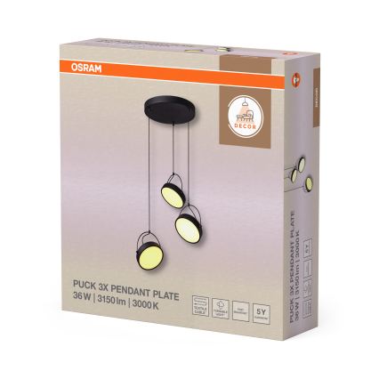 Osram - Κρεμαστό φωτιστικό LED με σύρμα ανάρτησης DECOR PUCK 3xLED/12W/230V CRI 90 μαύρο