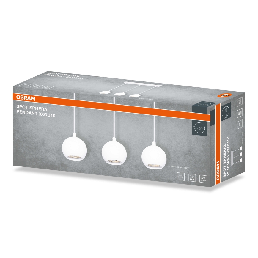 Osram - Κρεμαστό φωτιστικό σε καλώδιο SPOT SPHERAL 3xGU10/6W/230V λευκό