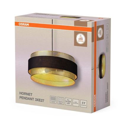 Osram - Κρεμαστό φωτιστικό με καλώδιο DECOR HORNET 3xE27/10W/230V Ø 50 cm μαύρο/χρυσό