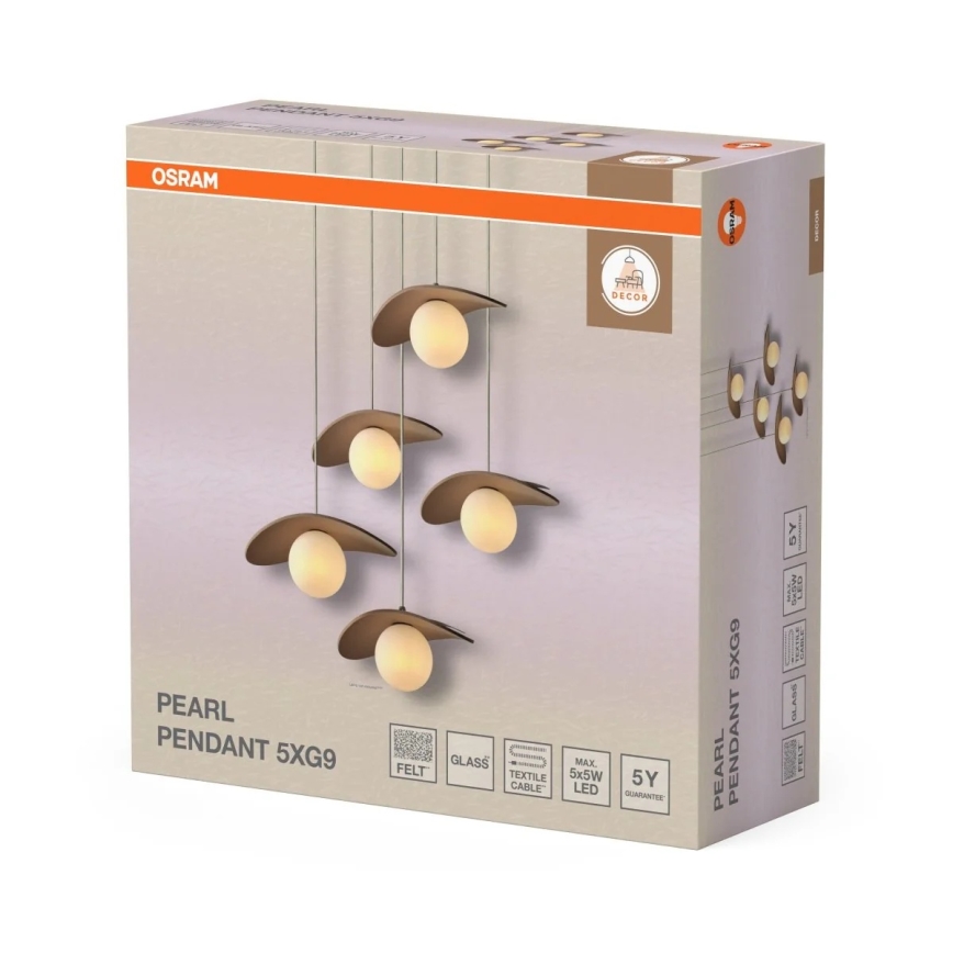 Osram - Κρεμαστό φωτιστικό με καλώδιο DECOR PEARL 5xG9/5W/230V, μπεζ