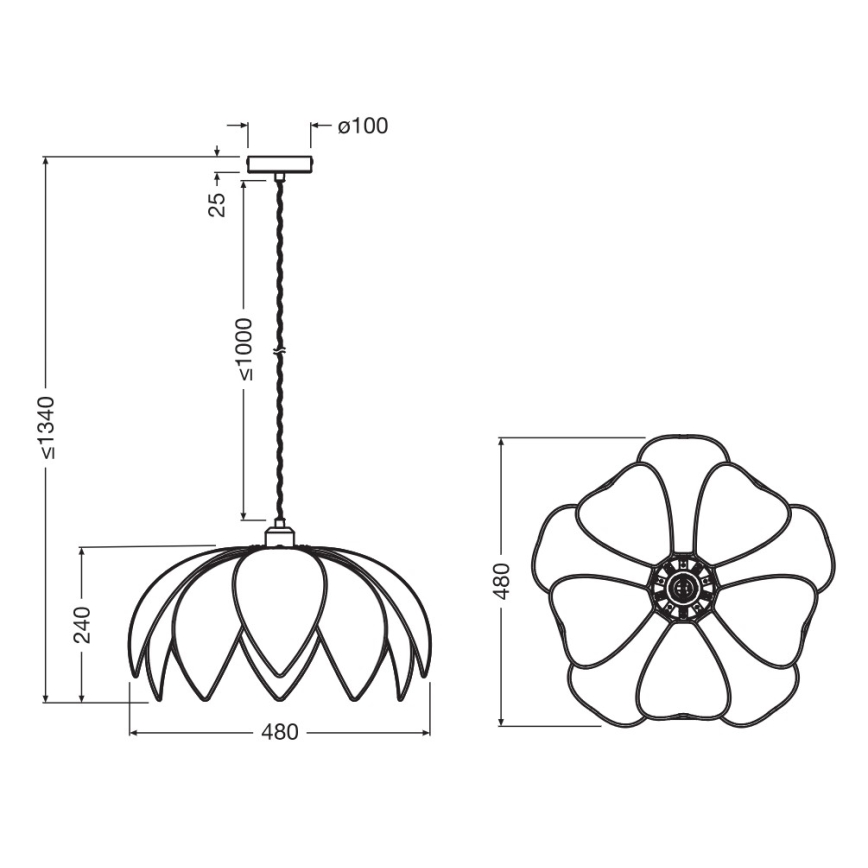 Osram - Κρεμαστό φωτιστικό με καλώδιο DECOR RATTAN 1xE27/15W/230V Ø 48 εκ. μπεζ/μαύρο