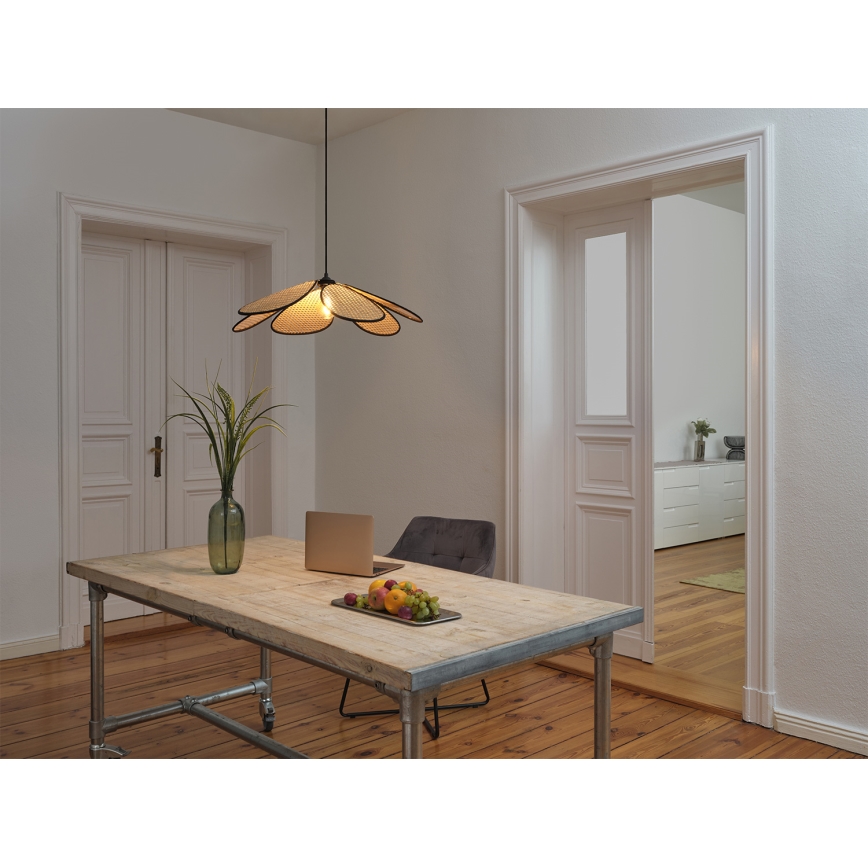 Osram - Κρεμαστό φωτιστικό με καλώδιο DECOR RATTAN 1xE27/15W/230V διάμ. 69 cm μπεζ/μαύρο