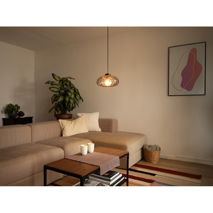 Osram - Κρεμαστό φωτιστικό με καλώδιο DECOR SMOKE 1xE27/12W/230V διάμ. 28 cm μαύρο/καπνιστό γκρι