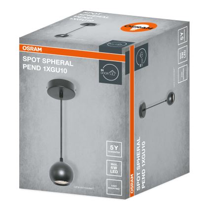 Osram - Κρεμαστό φωτιστικό με καλώδιο SPOT SPHERAL 1xGU10/6W/230V μαύρο
