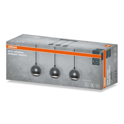 Osram - Κρεμαστό φωτιστικό με καλώδιο SPOT SPHERAL 3xGU10/6W/230V μαύρο