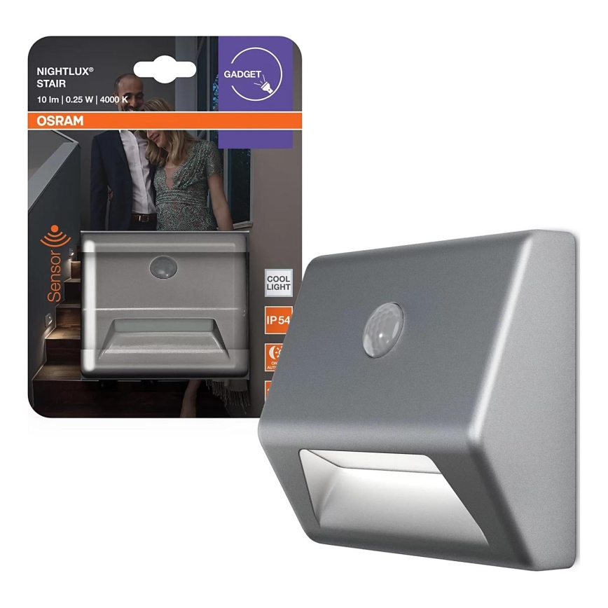 Osram - LED φωτιστικό σκάλας με αισθητήρα NIGHTLUX LED/0,25W/3xAAA IP54 ασημί