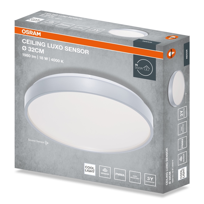Osram - LED φωτιστικό οροφής με αισθητήρα λυκόφωτος CEILING LUXO LED/18W/230V διάμ. 32 cm ασημί