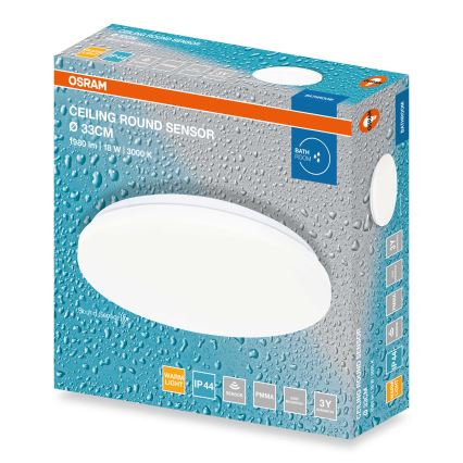 Osram - LED φωτιστικό οροφής για μπάνιο με αισθητήρα σούρουπου CEILING ROUND LED/18W/230V 3000K Ø 33 cm IP44 λευκό