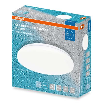 Osram - LED φωτιστικό οροφής για μπάνιο με αισθητήρα λυκόφωτος CEILING ROUND LED/18W/230V 6500K Ø 33 cm IP44 λευκό