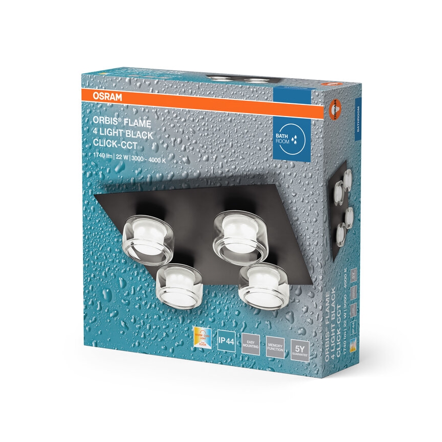 Osram - LED φωτιστικό οροφής μπάνιου ORBIS FLAME 4xLED/5,5W/230V 3000/4000K IP44 μαύρο