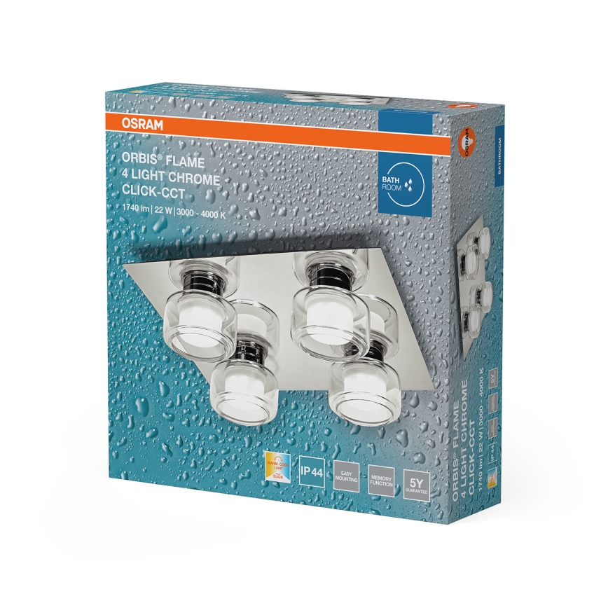 Osram - LED φωτιστικό οροφής μπάνιου ORBIS FLAME 4xLED/5,5W/230V 3000/4000K IP44 γυαλιστερό χρώμιο