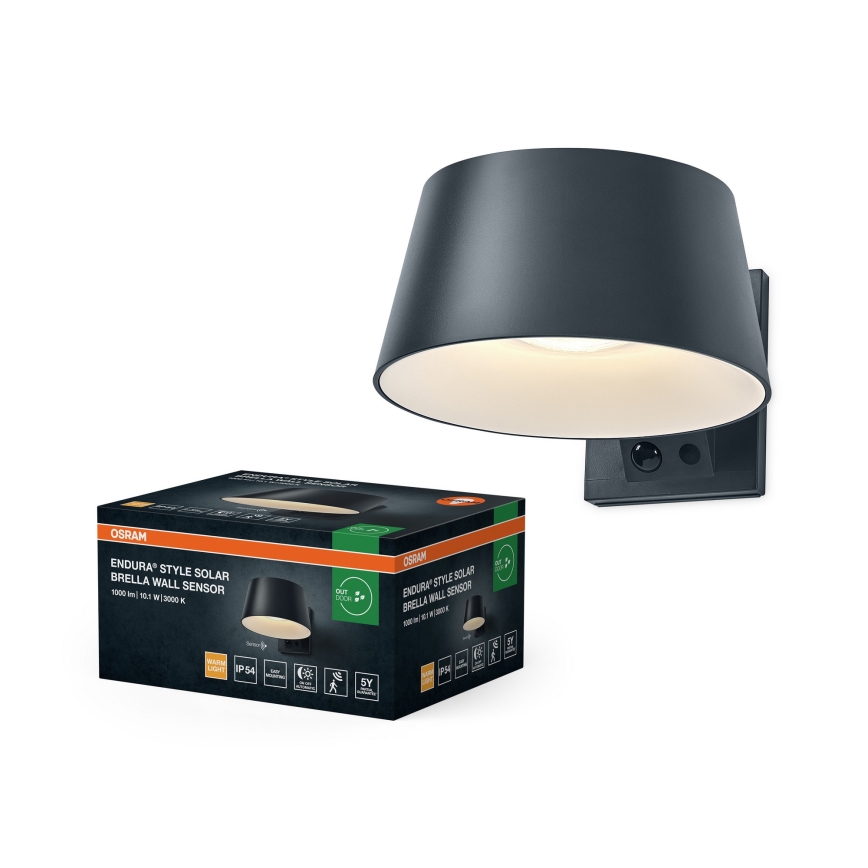 Osram - LED ηλιακό επιτοίχιο φωτιστικό με ενσωματωμένο αισθητήρα ENDURA STYLE LED/10,1W/4,2V 2000 mAh IP54 ανθρακί