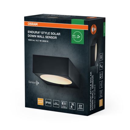 Osram - Ρυθμιζόμενο LED ηλιακό επιτοίχιο φωτιστικό με αισθητήρα ENDURA STYLE LED/10,7W/4,2V 2000 mAh IP65 ανθρακί