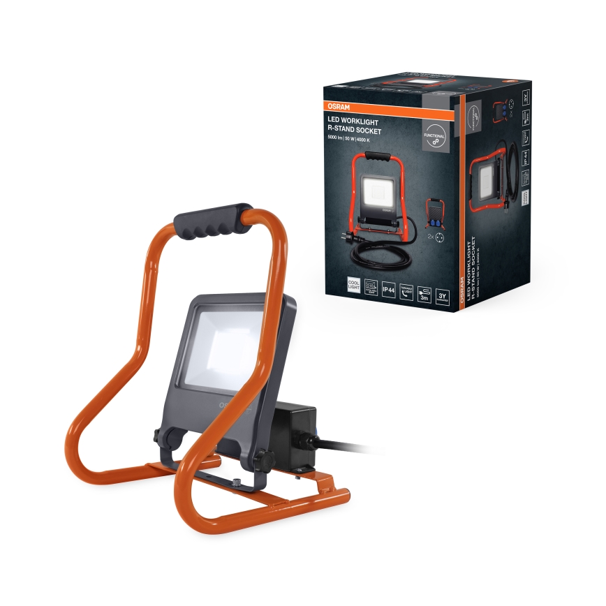 Osram - LED προβολέας με βάση και πρίζες R-STAND LED/50W/230V 4000K IP44 πορτοκαλί/ανθρακί
