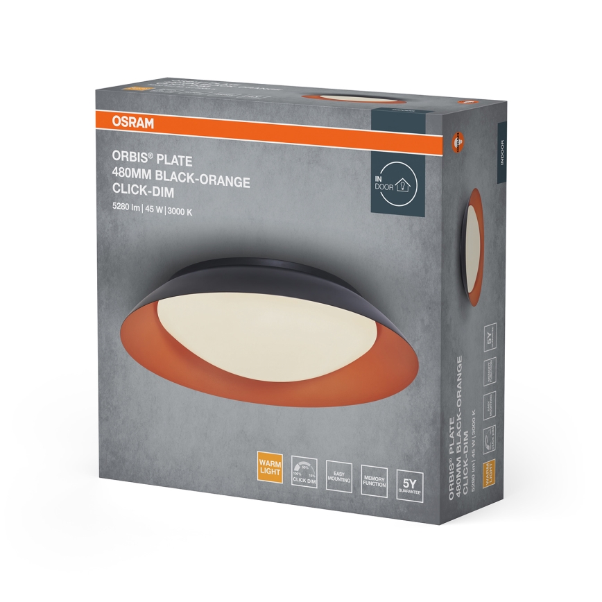 Osram - LED ρυθμιζόμενο φωτιστικό οροφής ORBIS PLATE LED/45W/230V διάμ. 48 εκ. πορτοκαλί/μαύρο
