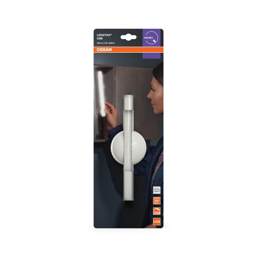 Osram - Επαναφορτιζόμενο ρυθμιζόμενο προσανατολιστικό φωτιστικό LEDSTIXX LED/2W/5V CRI 90 λευκό