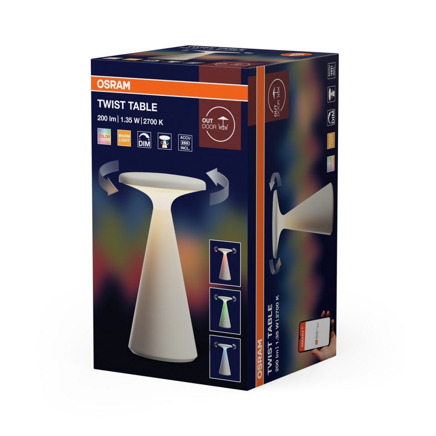 Osram - LED RGB Επαναφορτιζόμενο, ρυθμιζόμενο επιτραπέζιο φωτιστικό εξωτερικού χώρου με έλεγχο αφής SMART+ TWIST LED/1,35W/3,7V 1800 mAh IP44