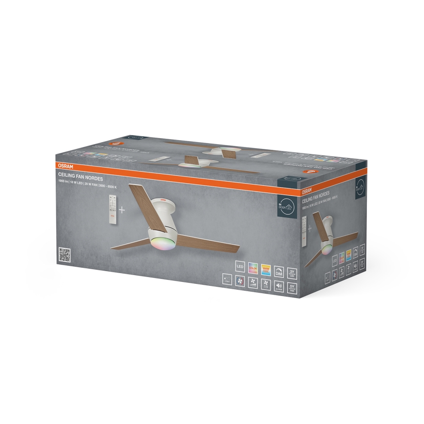 Osram - Ανεμιστήρας οροφής LED RGB με ρυθμιζόμενη φωτεινότητα NORDES LED/18W/230V 3000-6500K + τηλεχειριστήριο
