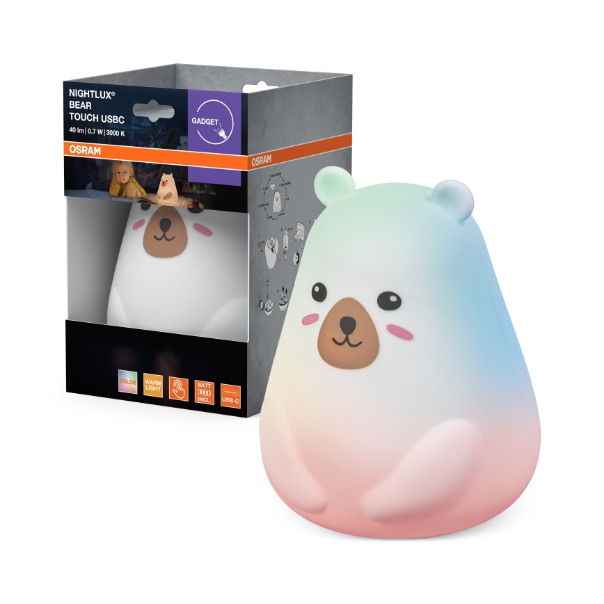 Osram - LED RGBW Ρυθμιζόμενο παιδικό φωτιστικό αφής NIGHTLUX BEAR LED/0,7W/3,7V 1200 mAh λευκό