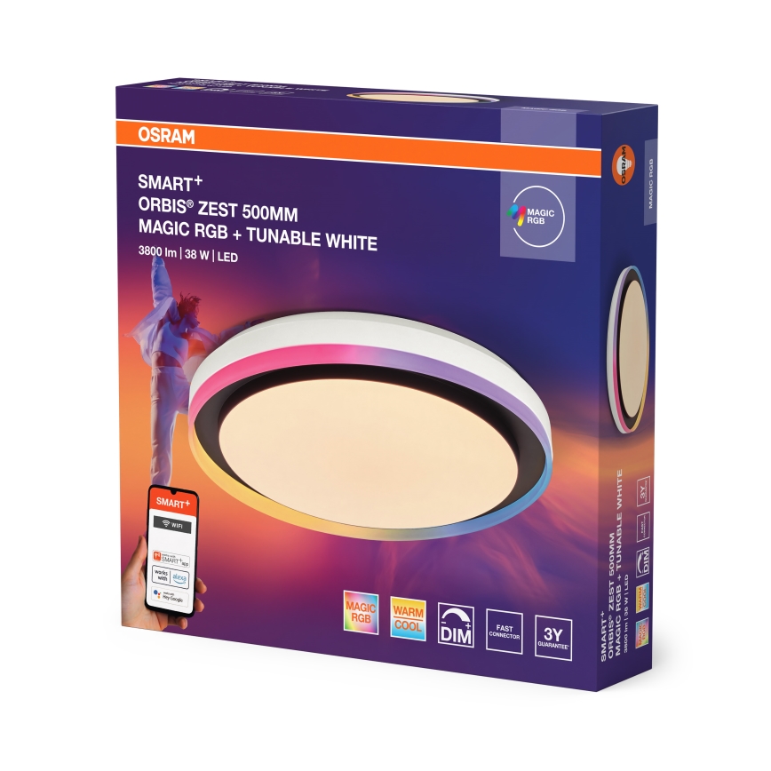 Osram - LED RGBW Ρυθμιζόμενο φωτιστικό οροφής SMART+ MAGIC LED/38W/230V Ø 49 cm μαύρο 2700-6500K Wi-Fi