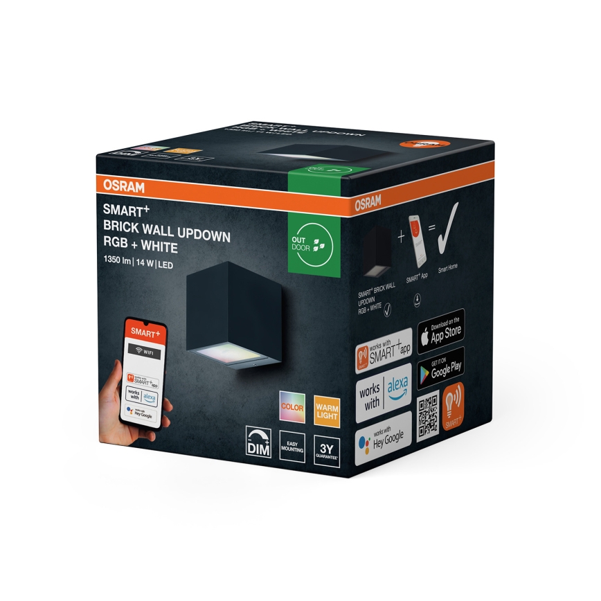 Osram - LED RGBW ρυθμιζόμενο επιτοίχιο φωτιστικό εξωτερικού χώρου SMART+ BRICK LED/14W/230V IP44 Wi‑Fi