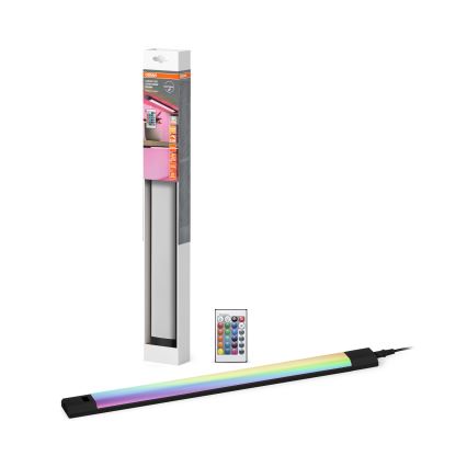 Osram - LED RGBW ρυθμιζόμενο φωτιστικό κάτω ντουλαπιού με αισθητήρα κίνησης LINEAR EDGE LED/8W/230V 50 cm μαύρο + τηλεχειριστήριο