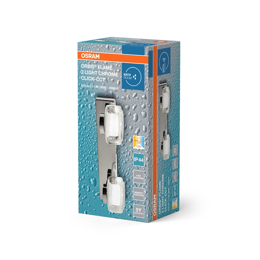 Osram - LED Επιτοίχιο φωτιστικό μπάνιου ORBIS FLAME 2xLED/5,5W/230V 3000/4000K IP44 γυαλιστερό χρώμιο