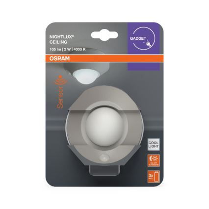 Osram - Φωτιστικό νυκτός LED με αισθητήρα NIGHTLUX LED/2W/3xAA, ασημί