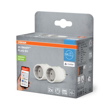Osram - Σετ 2 τεμ. Έξυπνη πρίζα SMART+ MATTER SCHUKO 2300W/230V/10A Wi-Fi λευκή