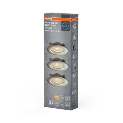 Osram - Σετ 3 τεμαχίων ρυθμιζόμενων εντοιχισμένων φωτιστικών οροφής LED/4,9W/230V