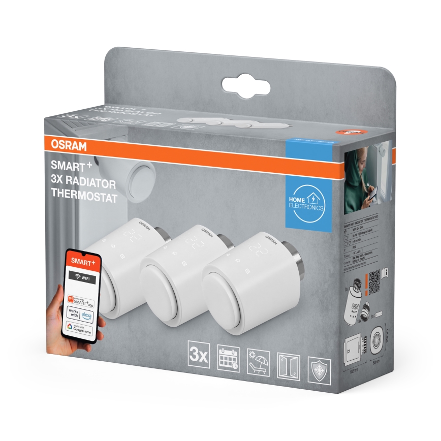 Osram - Σετ 3 τεμαχίων θερμοστατικών κεφαλών SMART+ με τροφοδοσία 3xAA και Wi‑Fi