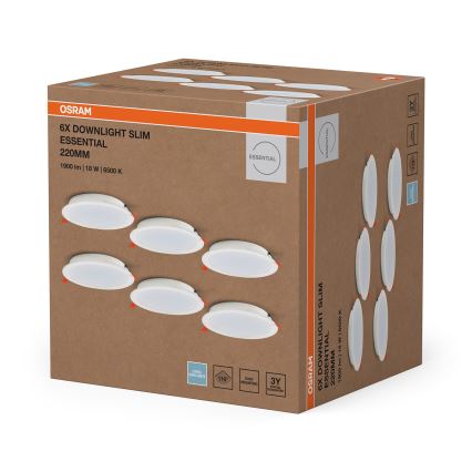 Osram - Σετ 6 τεμ. εντοιχισμένα φωτιστικά οροφής LED ESSENTIAL LED/18W/230V 6500K Ø 22 cm λευκό
