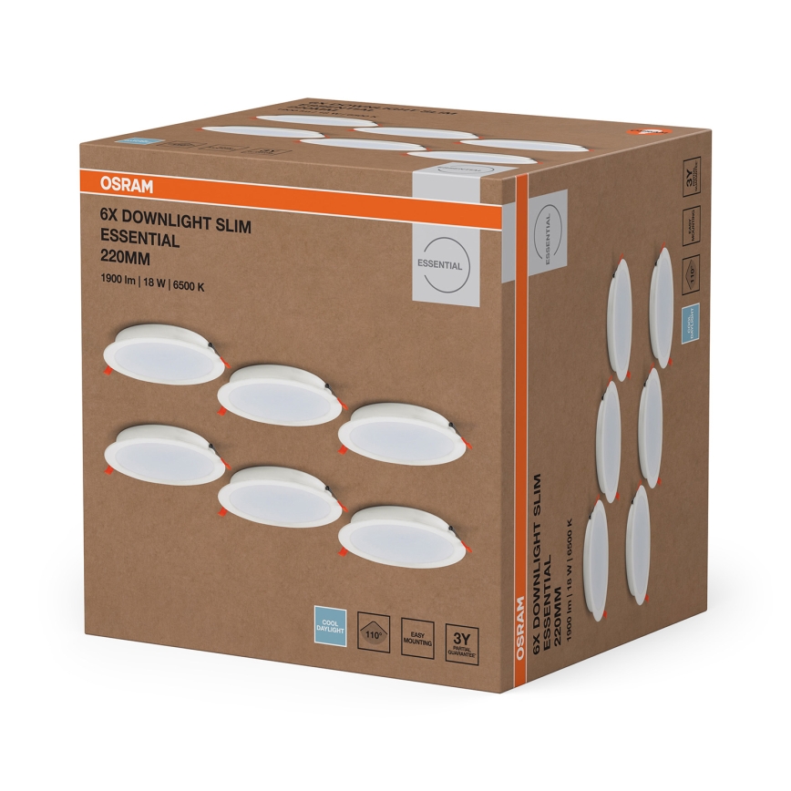 Osram - Σετ 6 τεμ. εντοιχισμένα φωτιστικά οροφής LED ESSENTIAL LED/18W/230V 6500K Ø 22 cm λευκό