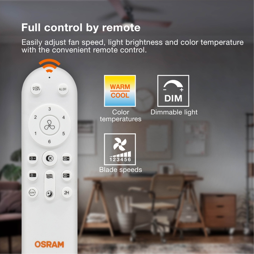 Osram - Ρυθμιζόμενο φωτιστικό οροφής LED με ανεμιστήρα PONIENTE LED/36W/230V 3000/4000/6500K + τηλεχειριστήριο