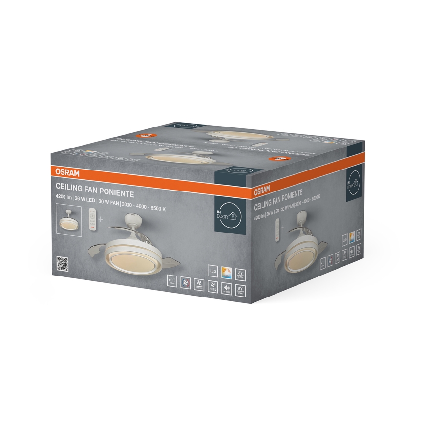 Osram - Ρυθμιζόμενο φωτιστικό οροφής LED με ανεμιστήρα PONIENTE LED/36W/230V 3000/4000/6500K + τηλεχειριστήριο