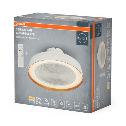 Osram - LED ρυθμιζόμενο φωτιστικό οροφής με ενσωματωμένο ανεμιστήρα LED/49W/230V 2700-6500K λευκό/χρυσό + τηλεχειριστήριο