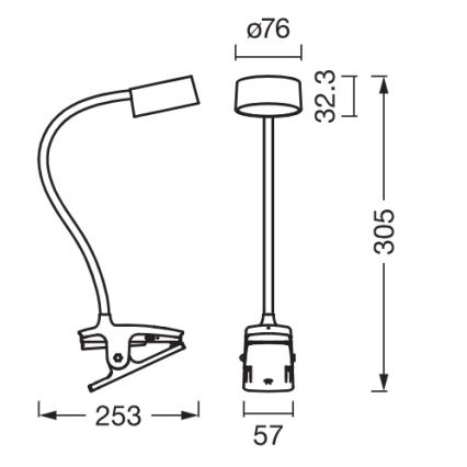 Osram - Επιτραπέζιο LED φωτιστικό με κλιπ και ρύθμιση φωτεινότητας OFFICE LINE LED/4,8W/230V 3000/4000/6500K μαύρο