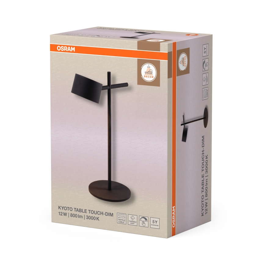 Osram - Επιτραπέζιο LED φωτιστικό με έλεγχο αφής και ρυθμιζόμενη φωτεινότητα DECOR KYOTO LED/12W/230V CRI 90 μαύρο
