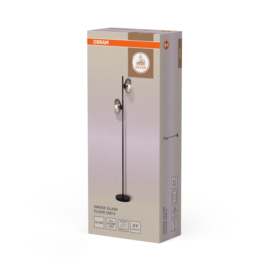 Osram - Επιδαπέδιο φωτιστικό DECOR SMOKE 2xE14/12W/230V μαύρο/καπνιστό γκρι