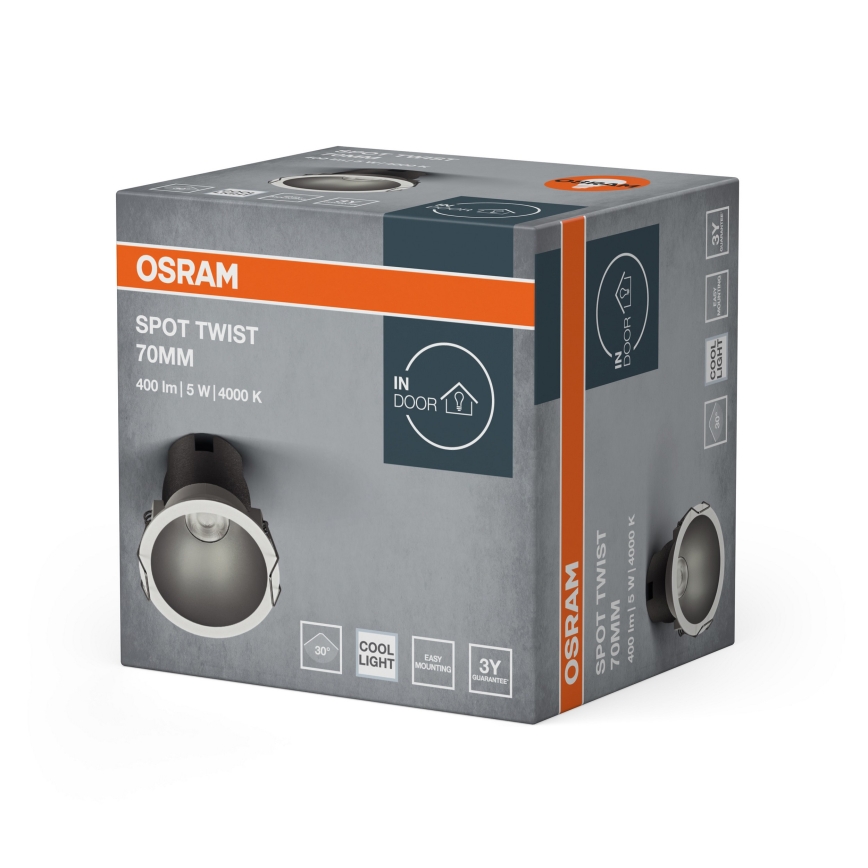 Osram - Εντοιχισμένο φωτιστικό SPOT TWIST LED, 5W/230V, 4000K, Ø 7 cm, λευκό/ασημί