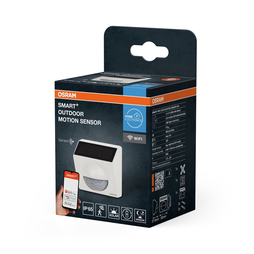 Osram - Εξωτερικός ηλιακός αισθητήρας κίνησης SMART+ 3,7V λευκός IP65 Wi-Fi 800 mAh
