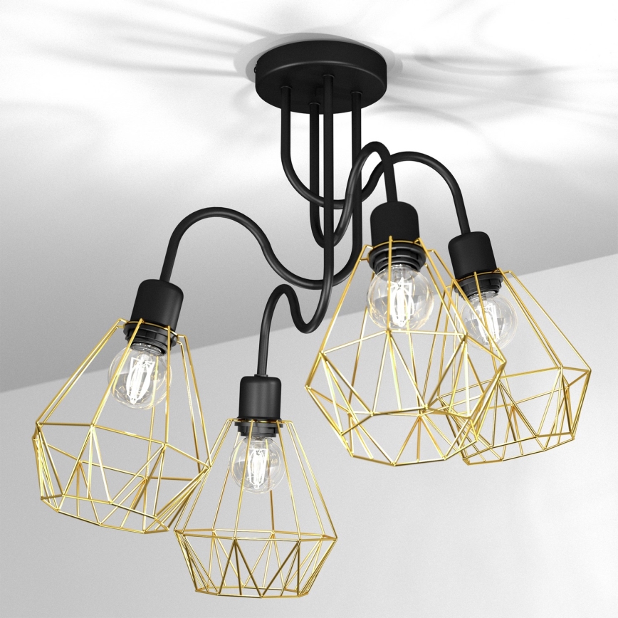 Σταθερό πολύφωτο BERGEN 4xE27/60W/230V μαύρο/χρυσαφί